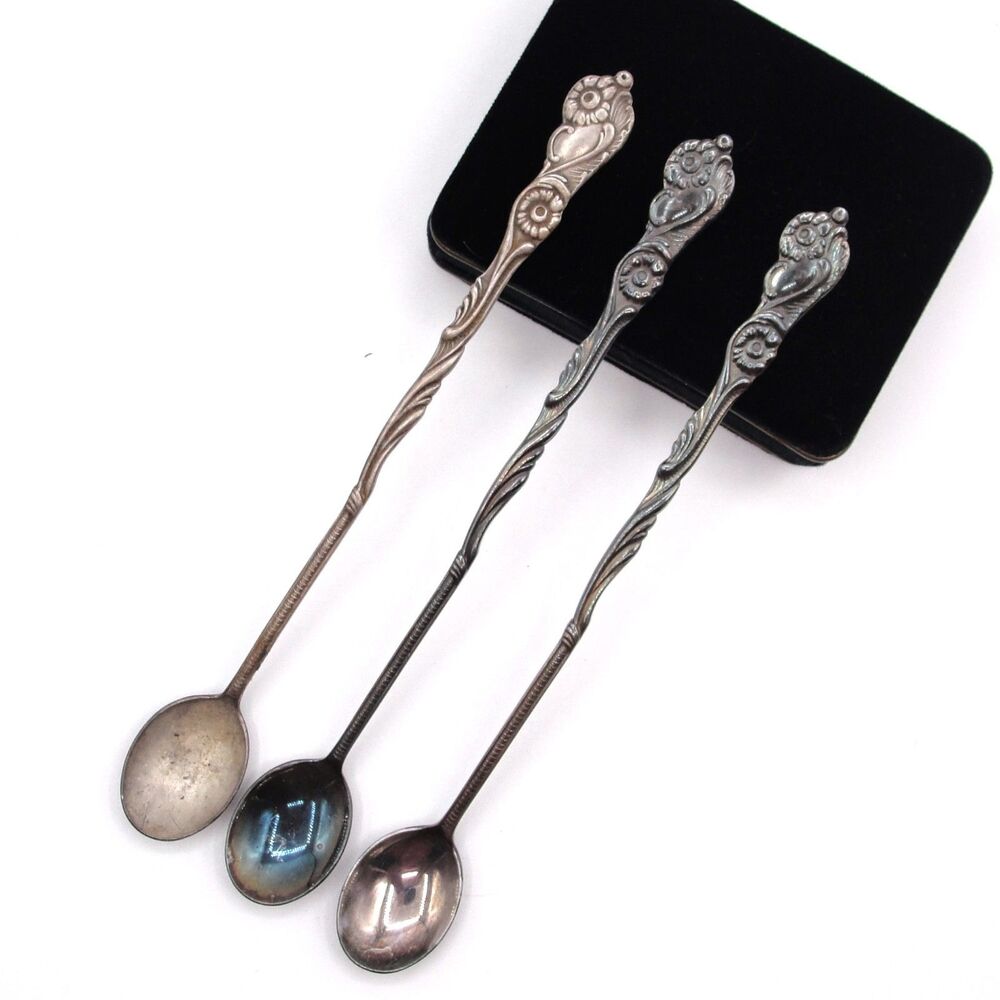 Vintage Nils Johan E.P.N.S. ALP Sweden NIJ4 Silverplate Iced Tea Spoon 7" Set 3
